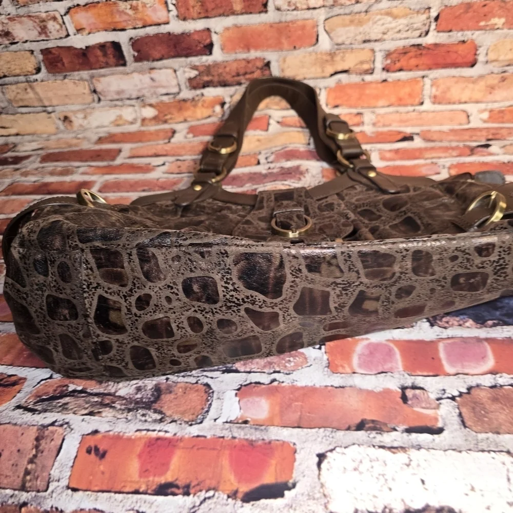 Charlie Lapson Hobo Bag Brown Crocodile Print